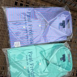 Lot of 2 Vtg Paul Fredrick  Button Front Dress Shirts 18-34 NOS